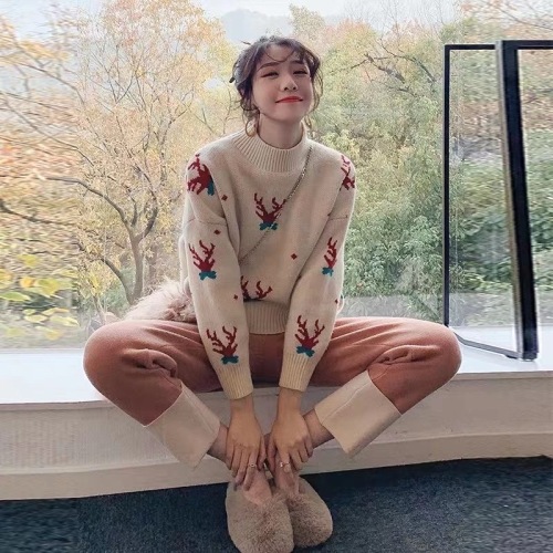 2024 spring Korean version of women's fairy Internet celebrity half turtleneck sweater loose trendy style warm top for winter wear