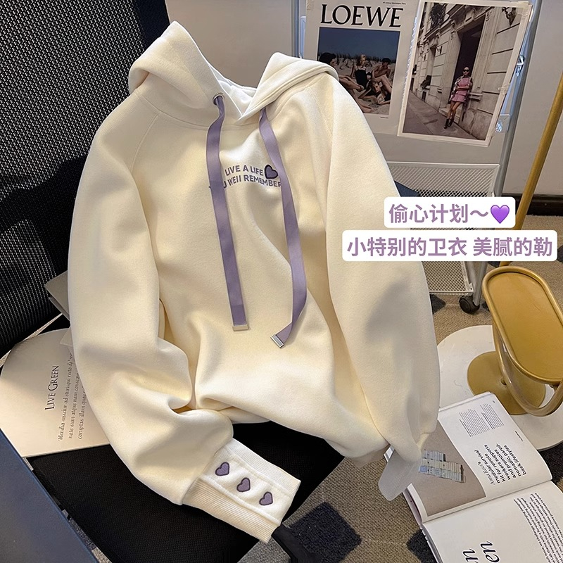 Xiao C's spring and autumn drawstring hooded sweatshirt for women 2024 new letter printed long-sleeved top loose casual jacket