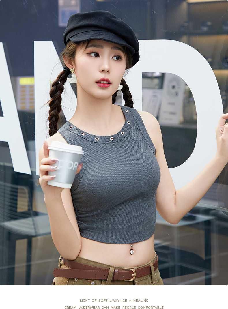 Threaded 260g American chic sweet and cool hot girl short sleeveless top sexy vest