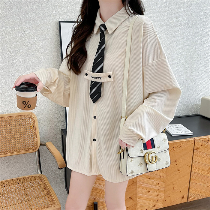 Real shot free tie quality spring and autumn thin mid-length POLO collar high-end shirt jacket for women