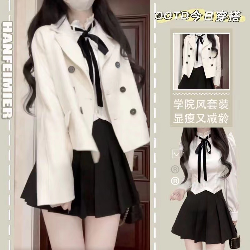 Spring Gentle Style Women's 2024 New Korean Fashion Temperament French Shirt Jacket Skirt Three-piece Set