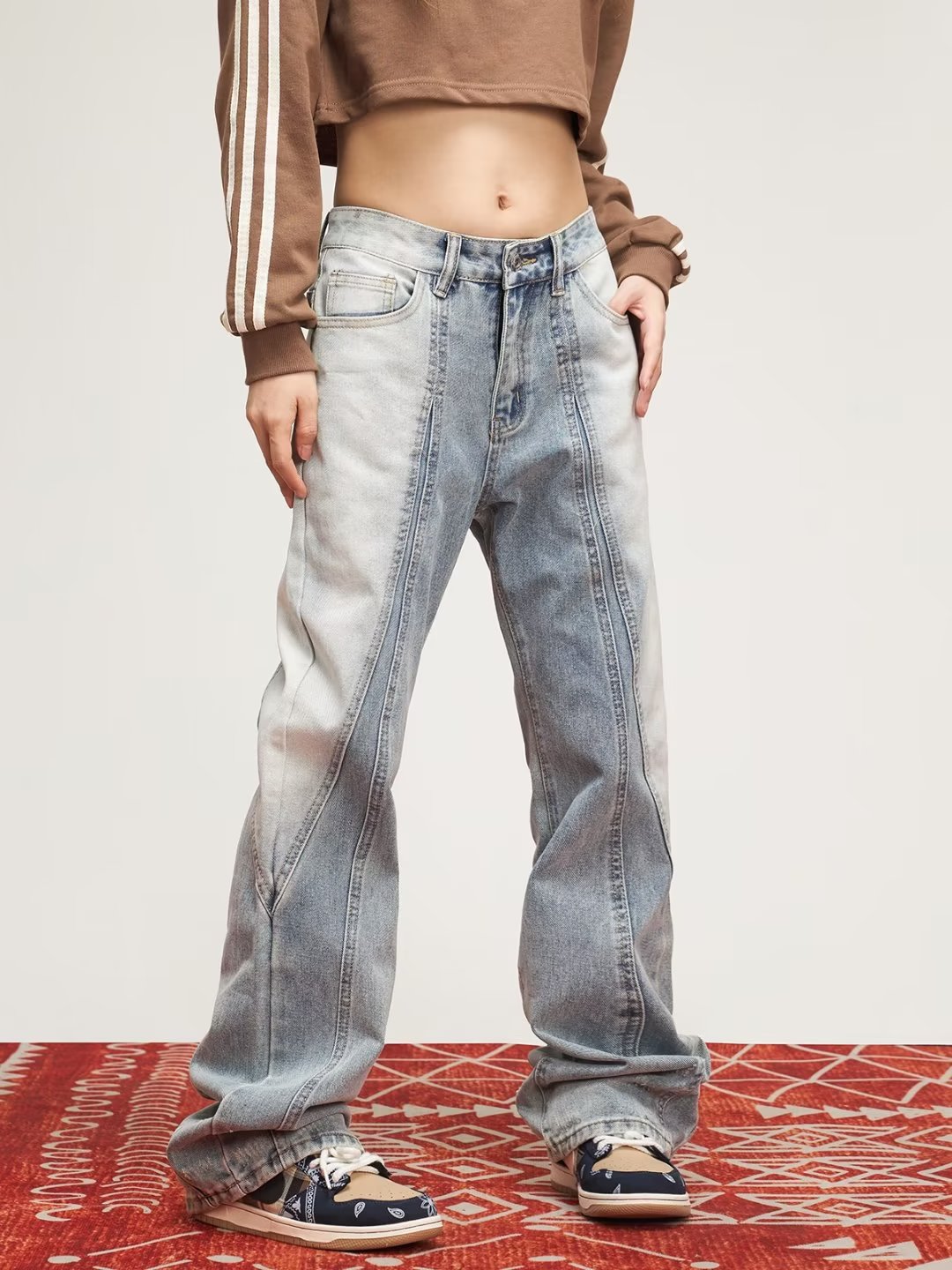 American retro topstitching deconstructed washed jeans for men and women high street vibe loose straight slim trousers trendy