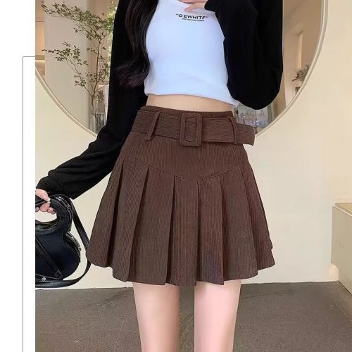 This year's popular skirts, short skirts, women's autumn new high-waisted corduroy A-line skirts and pleated skirts