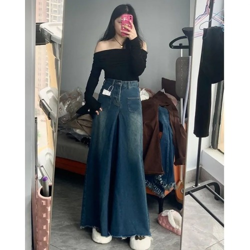 High-waisted, large-leg, wide-leg jeans for women, niche design for fall, new floor-length flared trousers and culottes