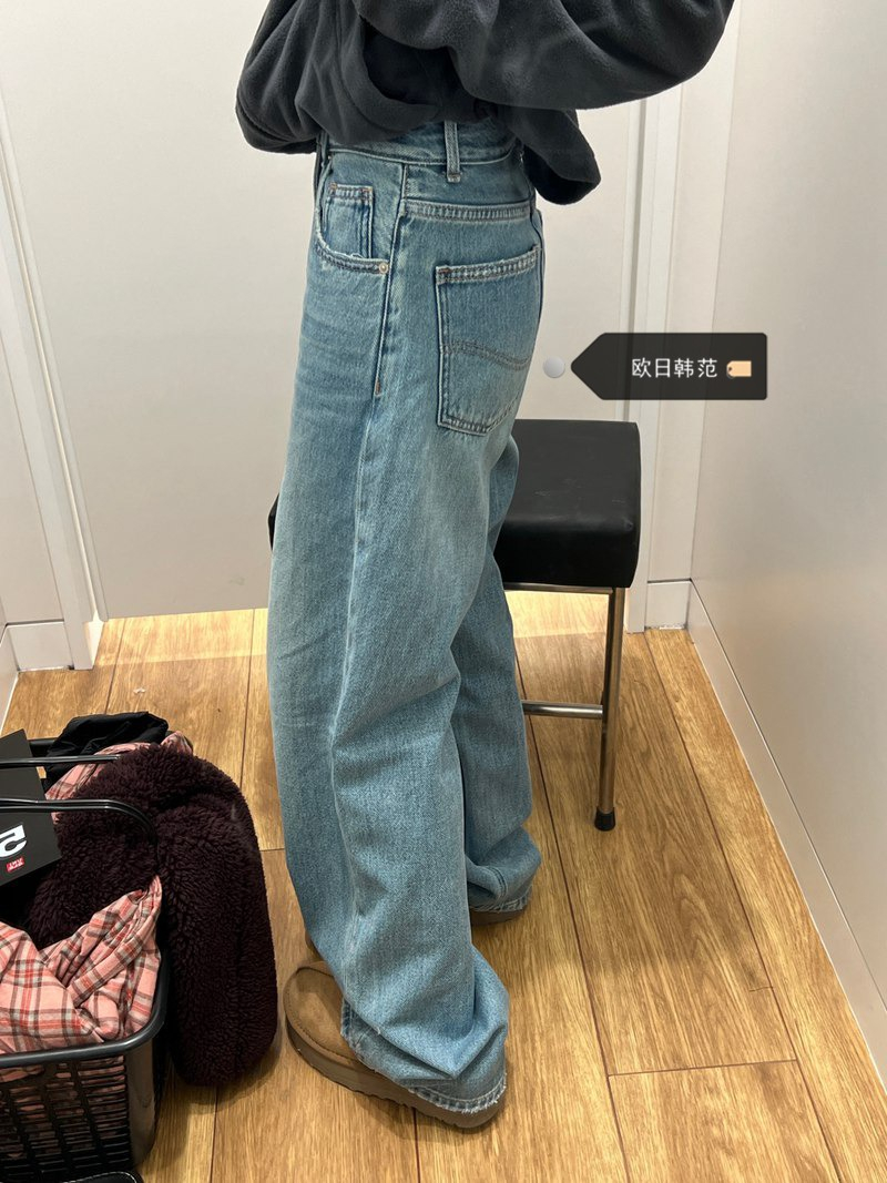 Straight-leg jeans for women 2024 spring and summer American high street high-waisted retro washed loose slimming wide-leg floor-length pants