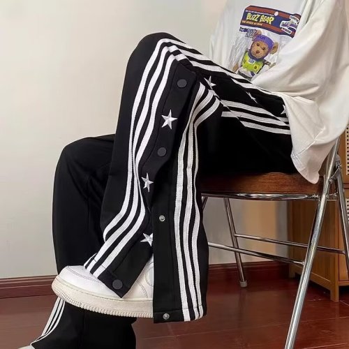 American retro striped breasted star casual pants for men and women European and American hiphop street pants high street straight pants