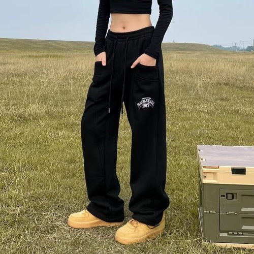 American style national trend sweatpants to keep warm in winter new retro casual trousers with big pockets for dancing
