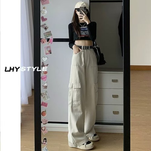 American overalls for women 2024 new autumn wear small straight wide leg retro street casual pants