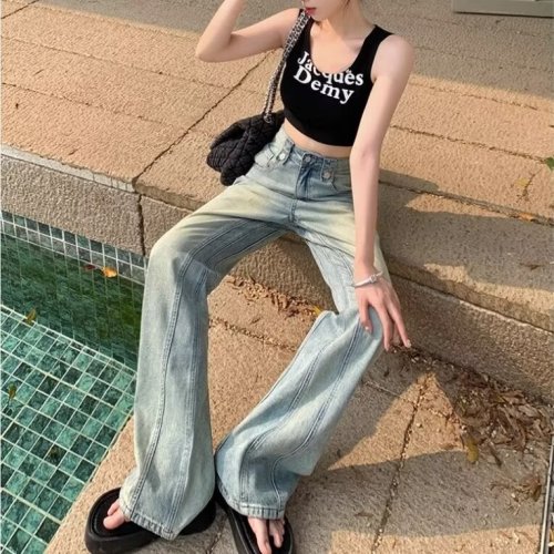 High-waisted wide-leg jeans for women 2024 new American retro loose straight-leg tall floor-length mopping pants for autumn