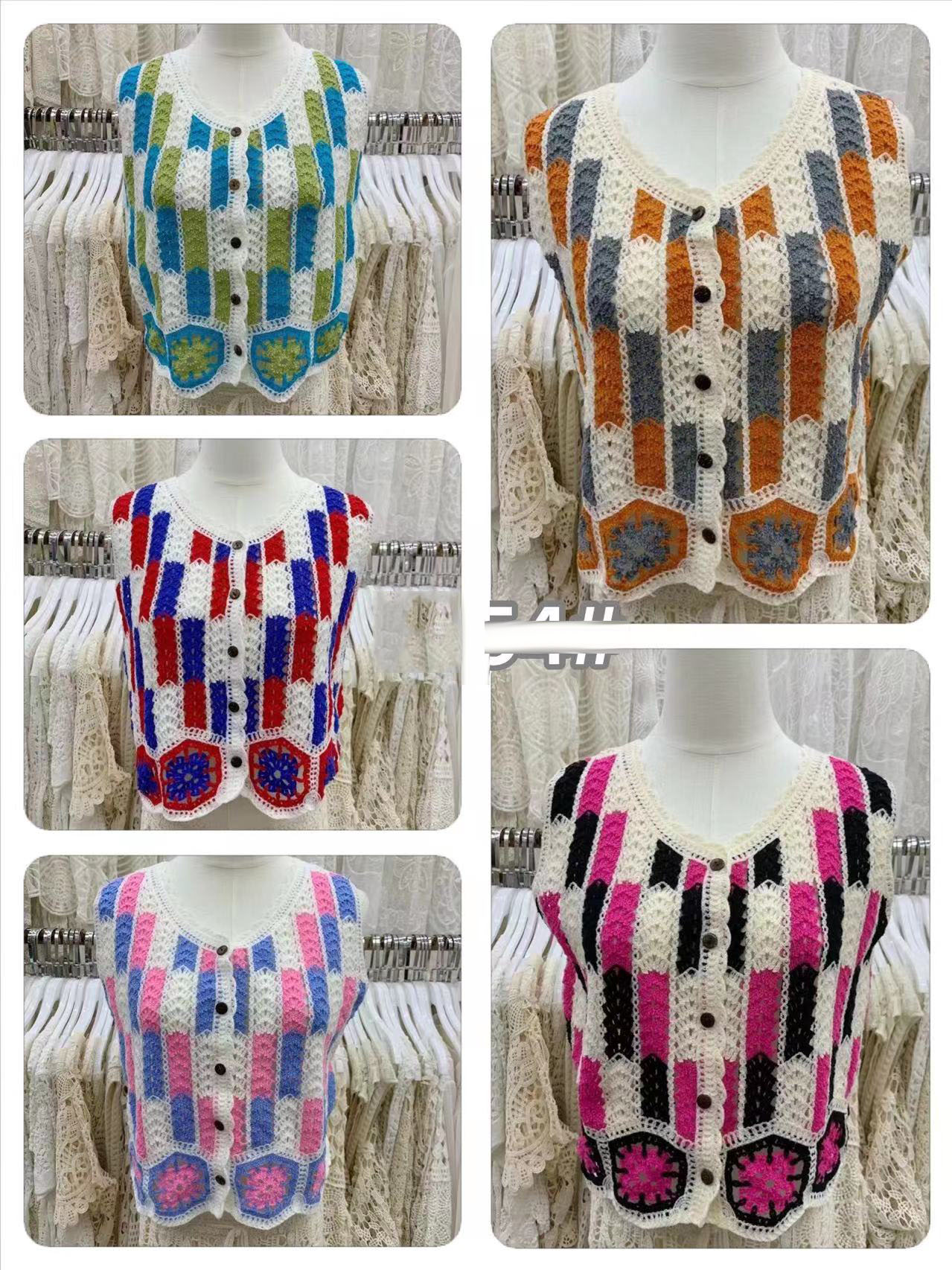 Stacked outer hollow sweater for women 2024 spring and autumn new retro vest lace embroidery short age-reducing top