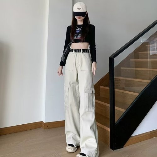 American overalls for women 2024 new autumn wear small straight wide leg retro street casual pants