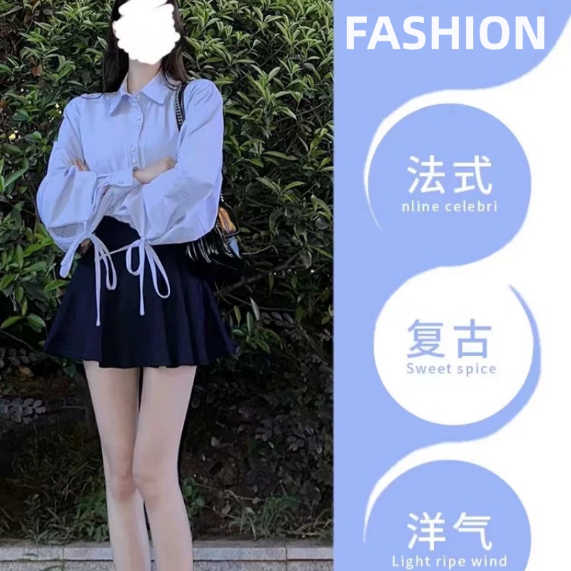 Internet celebrity petite salt-style outfit niche design sweet college style shirt top pleated skirt two-piece suit