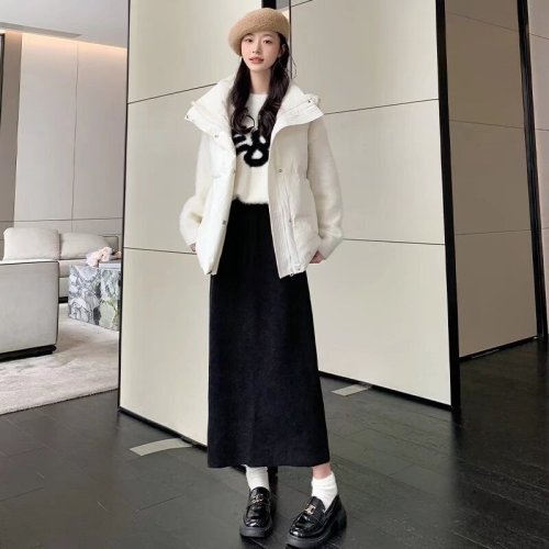 Maillard Hip-covering Skirt Women's Autumn and Winter New Korean Style High Waist Mid-Length Casual Straight Skirt