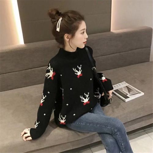 2024 spring Korean version of women's fairy Internet celebrity half turtleneck sweater loose trendy style warm top for winter wear
