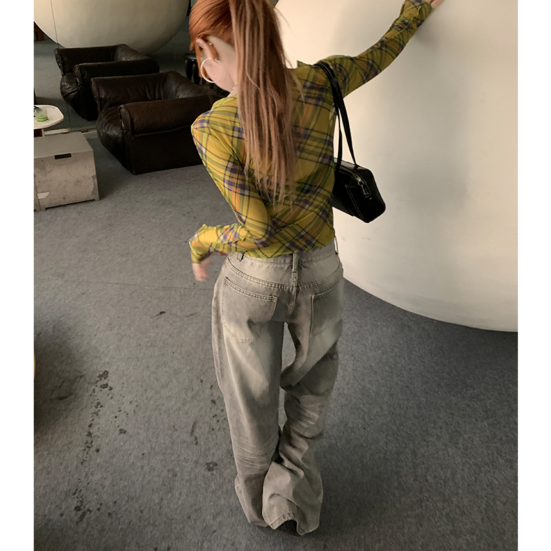 Actual shot of ADOY-24, a lazy and relaxing blogger afternoon tea, corrugated gray wide-leg pants, regular & extended