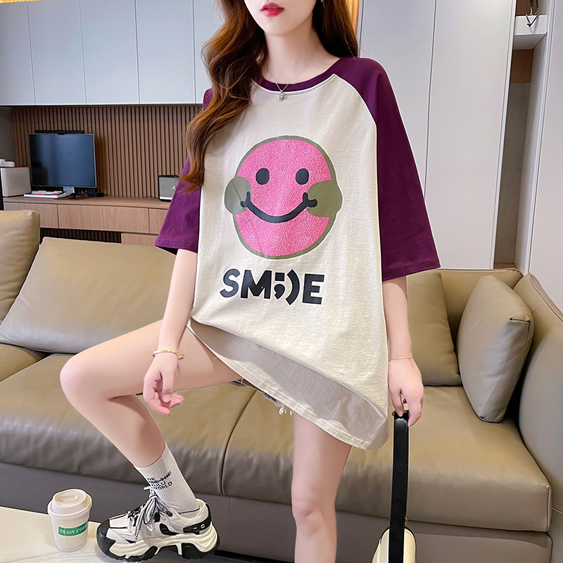 Actual shot of 100% cotton plus size women's Korean style cartoon print loose short-sleeved T-shirt women's summer ins trendy top