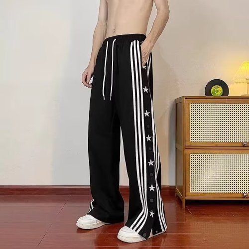 American retro striped breasted star casual pants for men and women European and American hiphop street pants high street straight pants