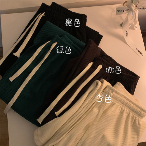 Actual shot of autumn and winter thickened wide-leg elastic waist drawstring lazy drape straight floor- mopping casual floor- mopping pants