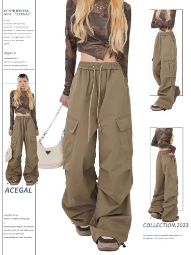 National fashion brand American street overalls for men and women, loose straight drawstring pleated layered trousers