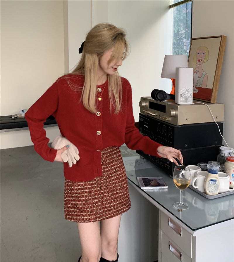 實拍！ 加厚寬鬆慵懶風短款針織毛衣新年紅百搭開衫外套女