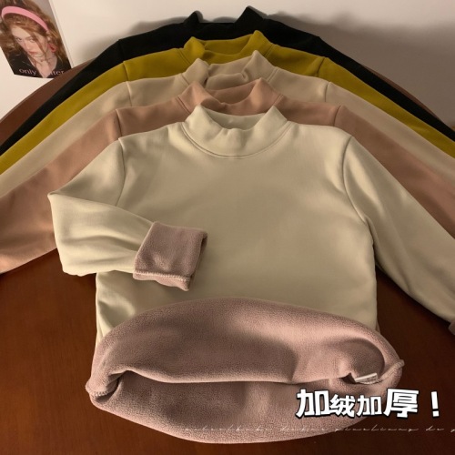 Real shot of autumn and winter imitation sherpa plus velvet thickened top half turtleneck long-sleeved bottoming shirt with T-shirt underneath for women