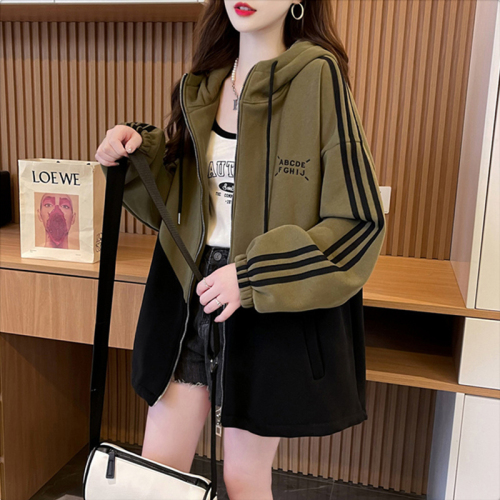 The first imitation Chinese cotton compound milk silk with inner drawstring 2024 spring thin sweatshirt hooded jacket for women