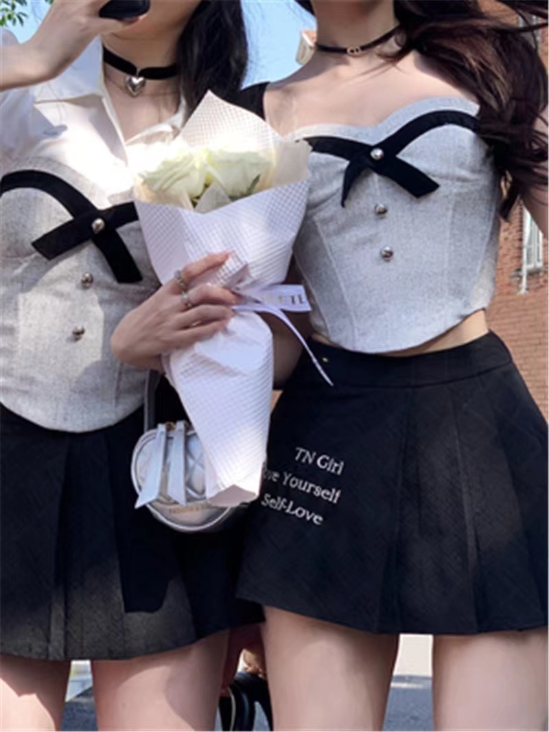 Two Narcissus Girl Group C-position Original American Suit with Breast Pad Fishbone Xiaoxiangfeng Qianjin College Tube Top Strap