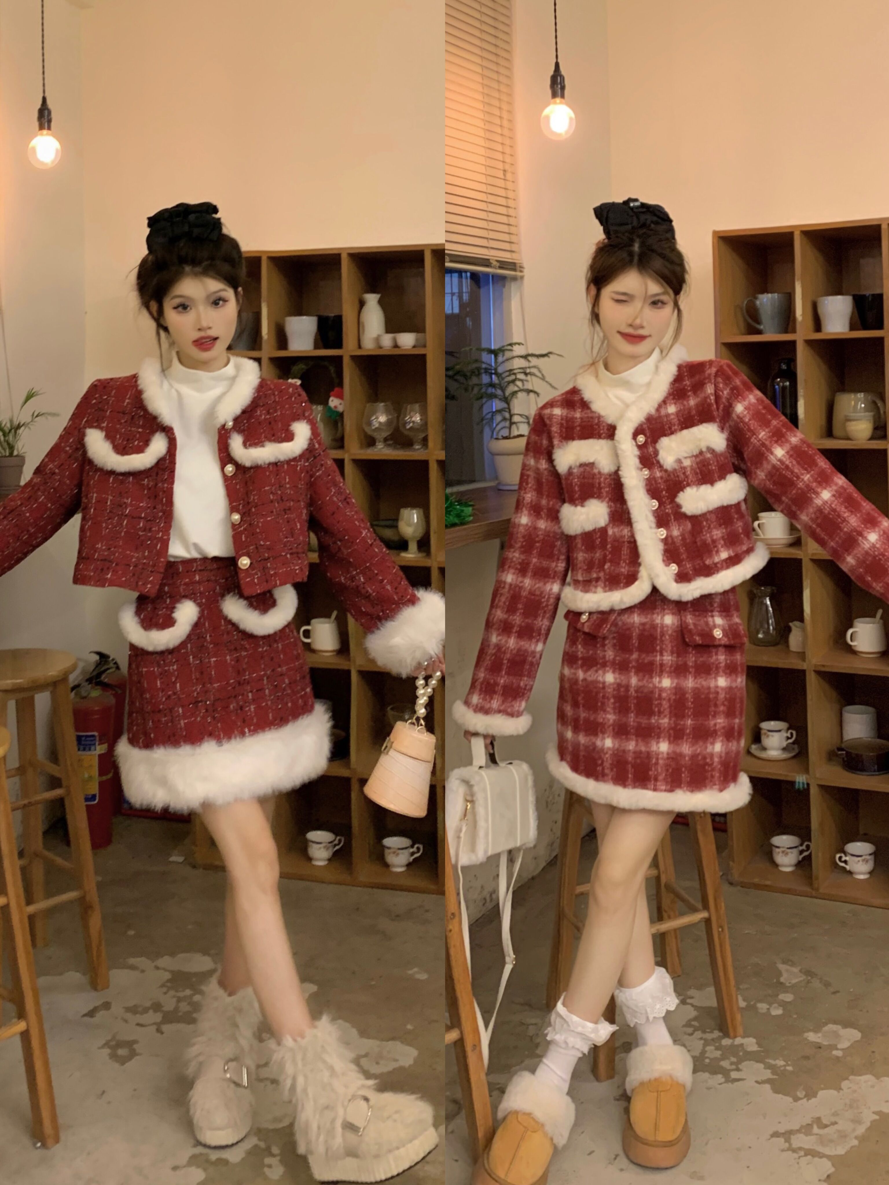 Actual shot of New Year’s jersey!  Chinese New Year red suit for women, small fragrant style jacket + skirt