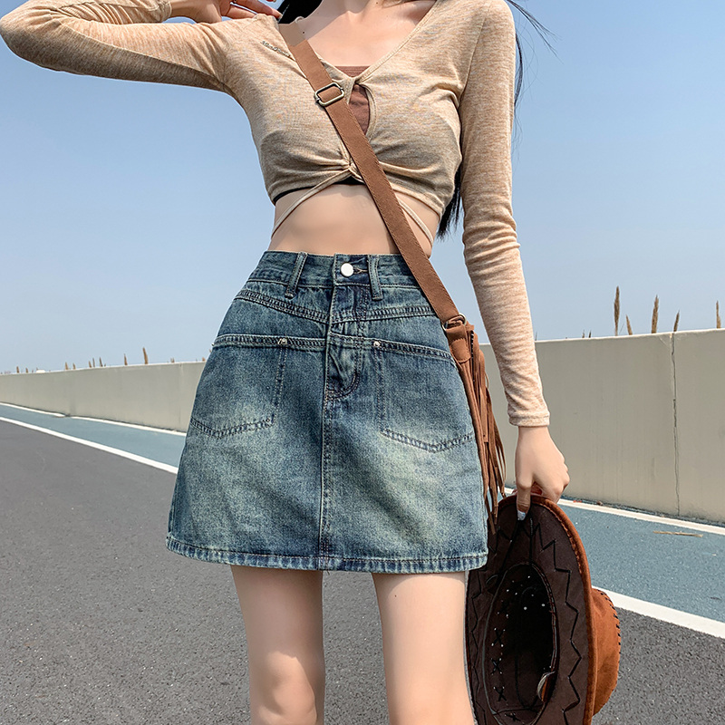 復古牛仔半身短裙女2024高腰顯瘦寬鬆顯瘦A字設計感小眾裙褲子
