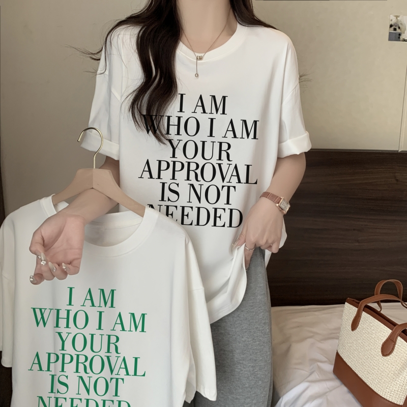 Real shot 100% cotton combed cotton printed summer short-sleeved T-shirt women's loose Korean style