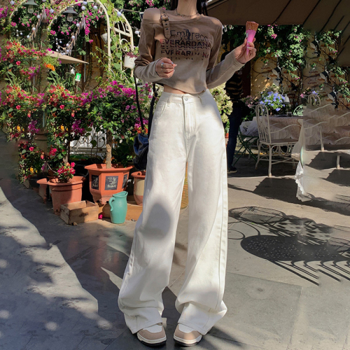 Actual shot of 2024 early spring high-waisted loose wide-leg pants for women, versatile drapey straight pants and jeans