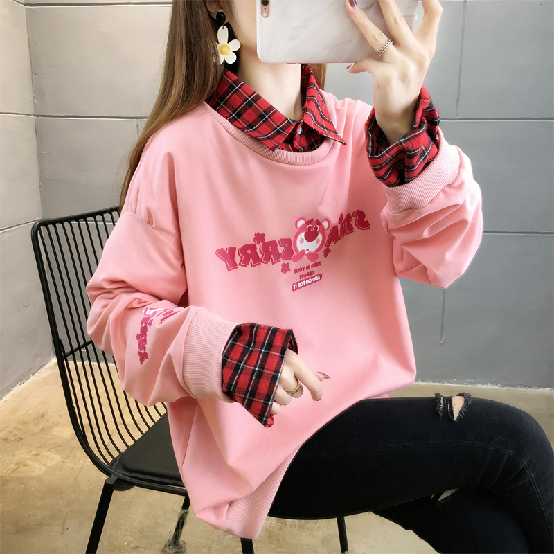 首發實拍6535魚鱗 春季新款衛衣女薄款長袖假兩件polo大碼女裝
