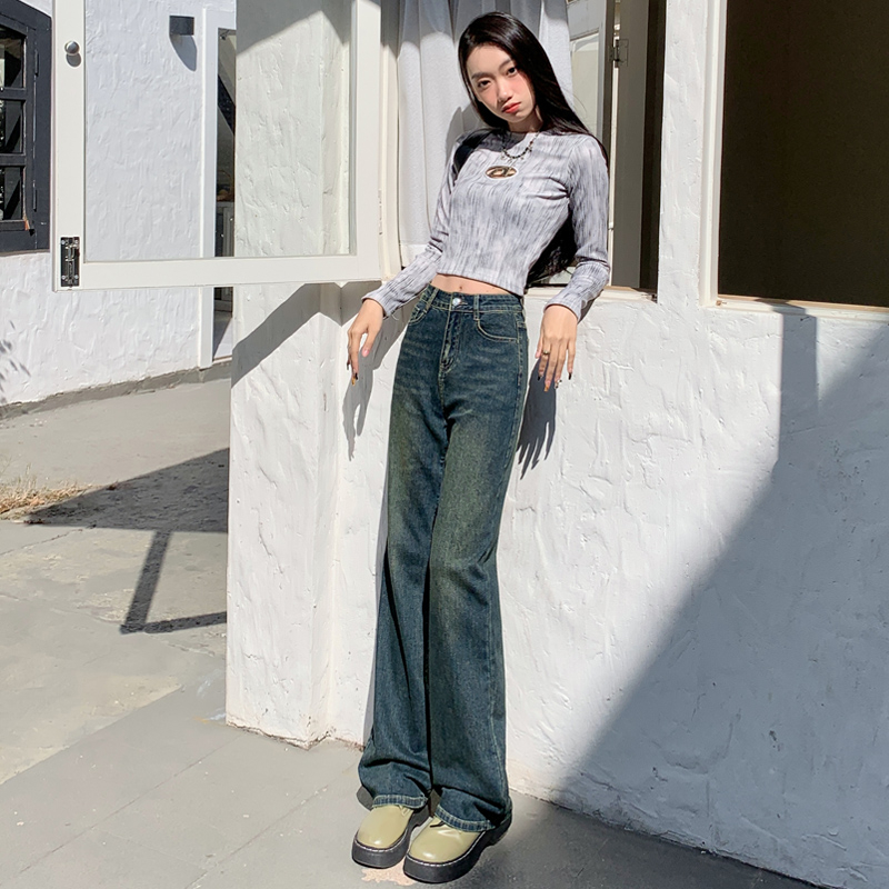 Actual shot of 2024 early spring design high-waisted narrow stretch wide-leg slim straight floor-length mopping pants