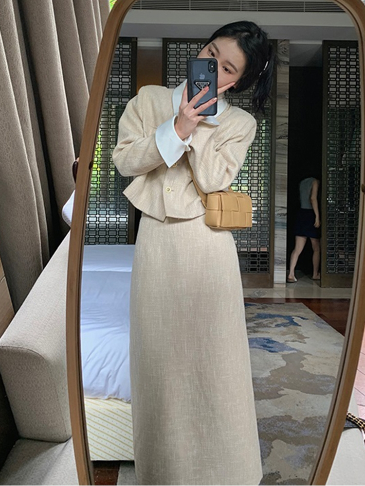 法式春秋季溫柔連衣裙子2024新款女裝初冬裝長裙兩件套裝氣質名媛
