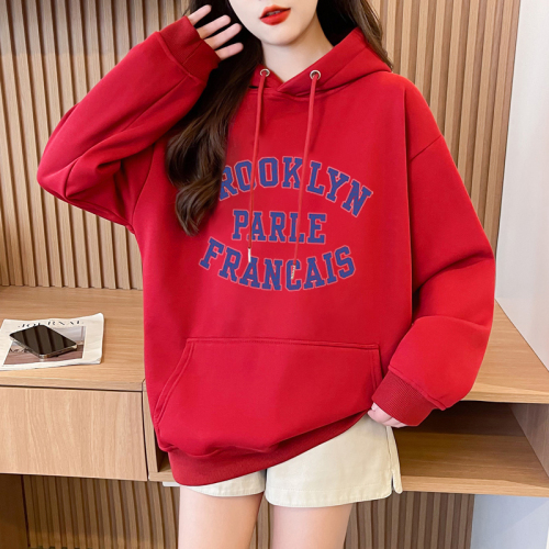 Real shot of Huamian loose casual printed hooded sweatshirt for women new versatile design spring and autumn thin jacket