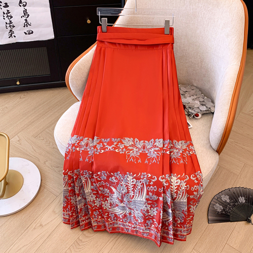 Real shot of plus size women's clothing 2024 early spring new retro new Chinese style national style Qingluan one-piece horse face skirt skirt