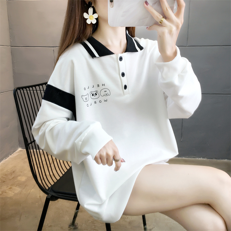 首發實拍6535魚鱗春季新款POLO領衛衣女薄款長袖上衣大碼女裝