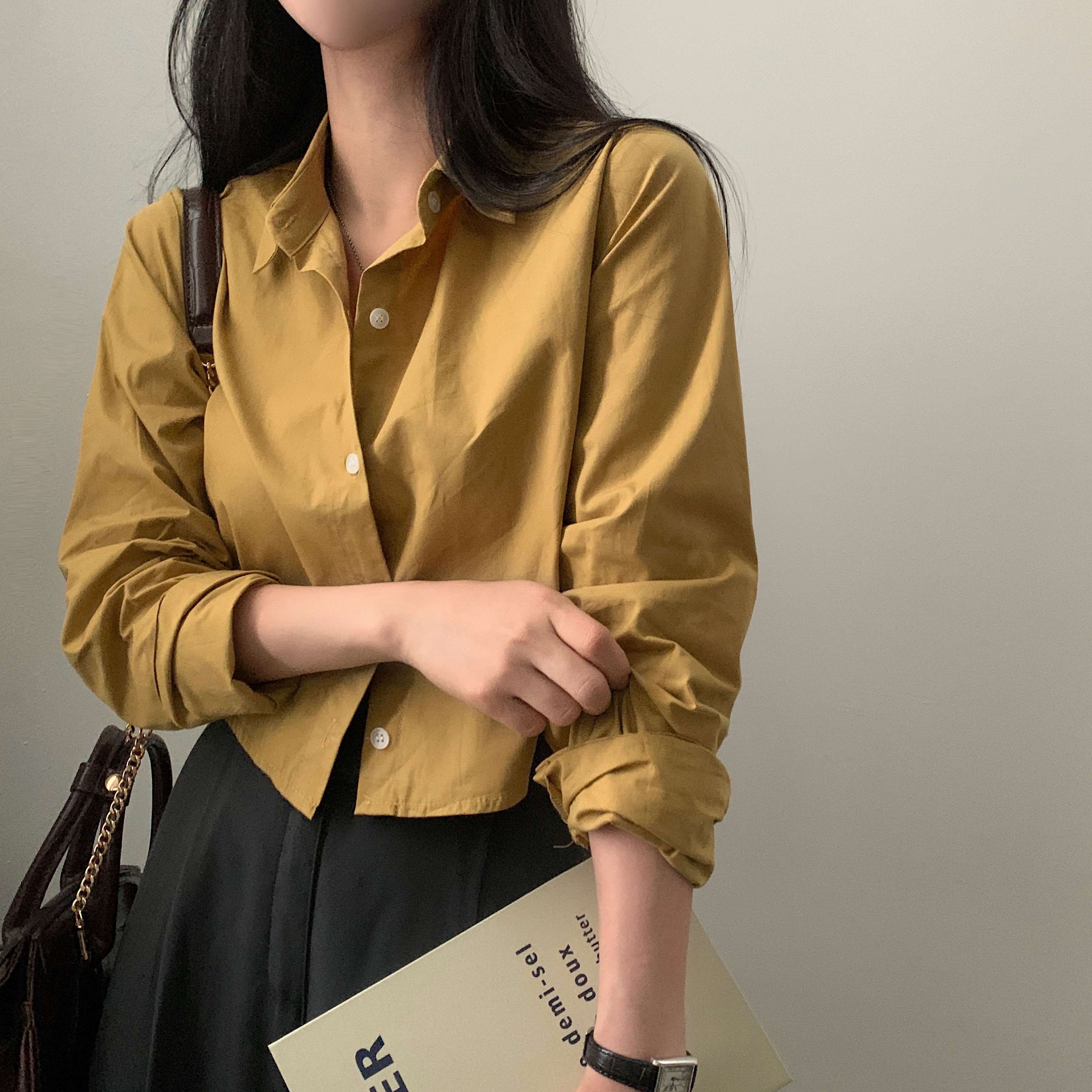 A large number of size updates pure cotton ins early spring basic short shirt long sleeve base shirt