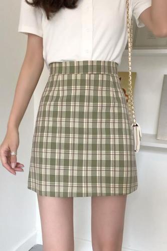 Actual shot ~ 2024 spring new Korean style bm style high waist slim A-line skirt plaid short skirt for women