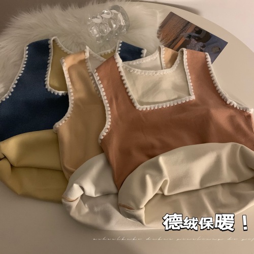 Actual shot Korean style inner camisole vest for women outer wear plus velvet and thickened warm base sleeveless top