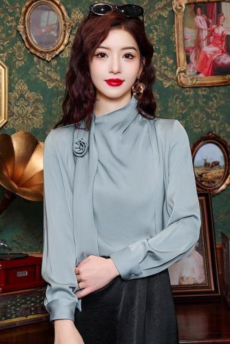 Already shipped, real shot 2024 spring national style shirt women's new French long-sleeved top