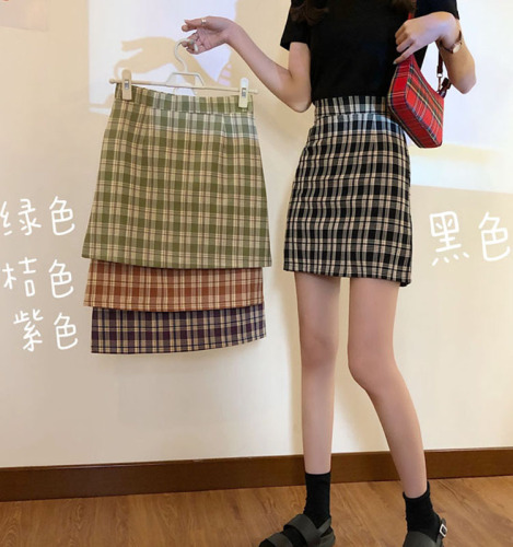 Actual shot ~ 2024 spring new Korean style bm style high waist slim A-line skirt plaid short skirt for women