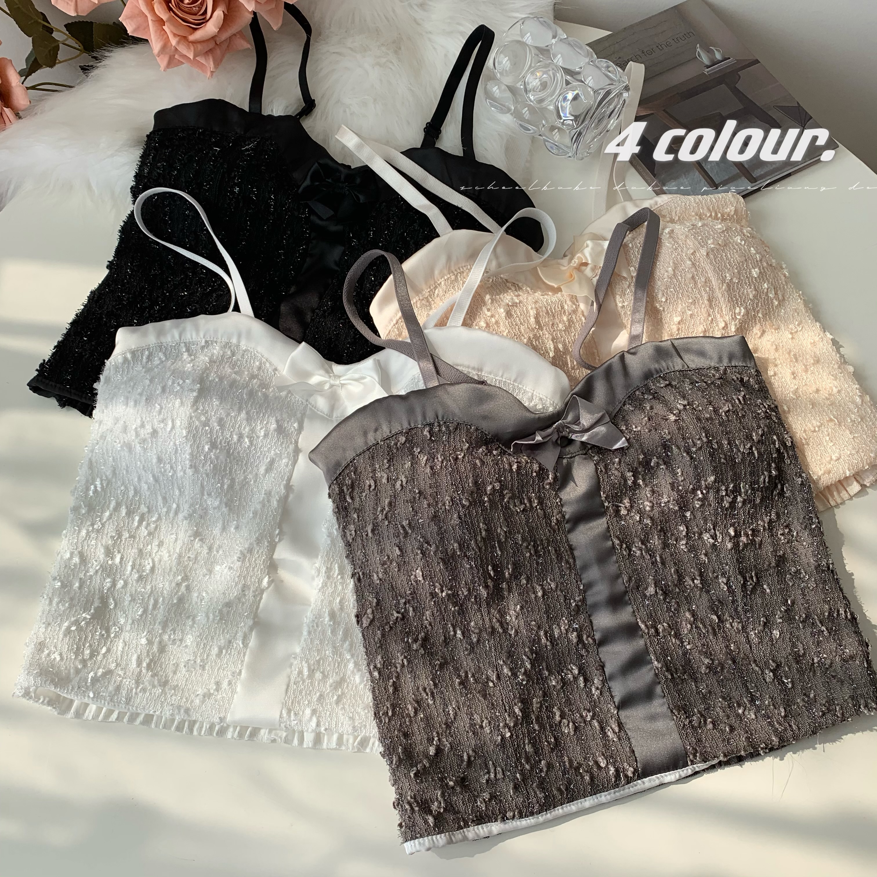 Actual shot of a pure sexy sexy camisole with breast pads and a tube top underwear worn outside a short top