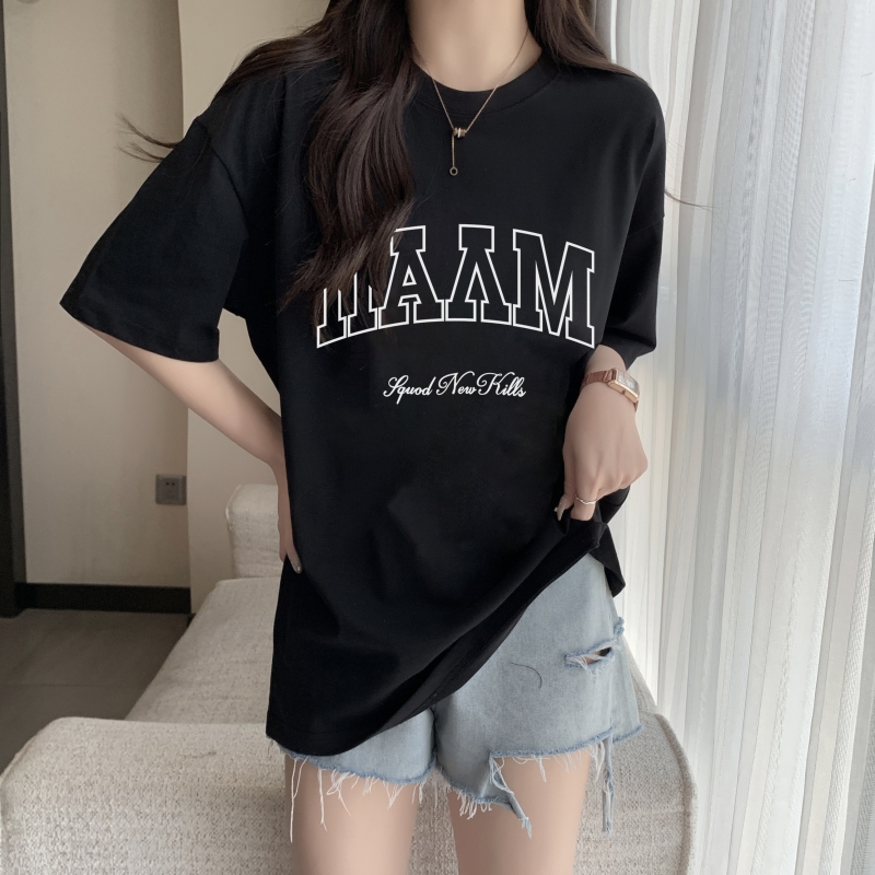 Real shot 2024 spring and summer new style 100% cotton combed cotton printed summer short-sleeved T-shirt women's loose Korean version