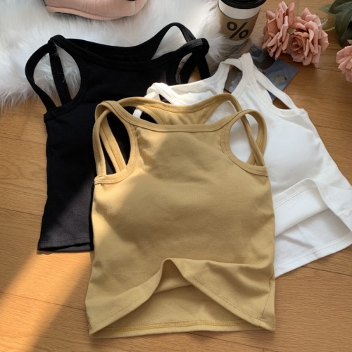 Real shot of 2024 early spring sports slim bottoming camisole women's inner layer with beautiful back pure desire short top
