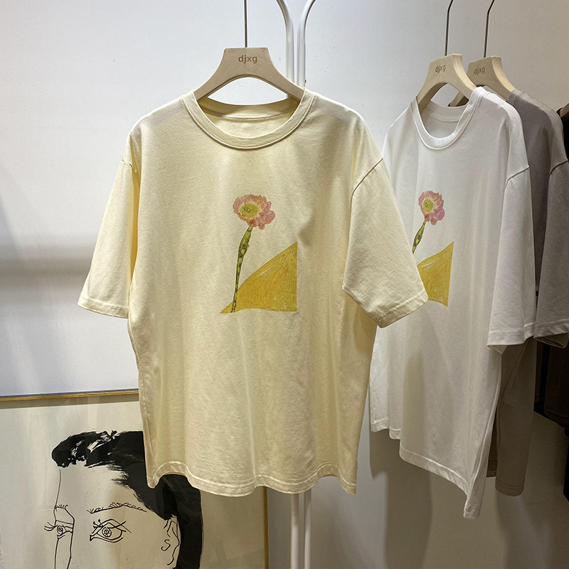 官圖 重磅/精梳純棉 後包領 有縫邊 S-XXXL 夏裝短袖T恤女