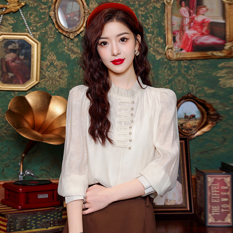 新中式國風盤扣襯衫女2024春秋新款氣質名媛簡約甜美長袖上衣女