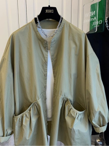 2024 New Year Thin Coat New Three-dimensional Double Pocket Long Sleeve Shirt Top Women's Loose Casual Windbreaker Jacket
