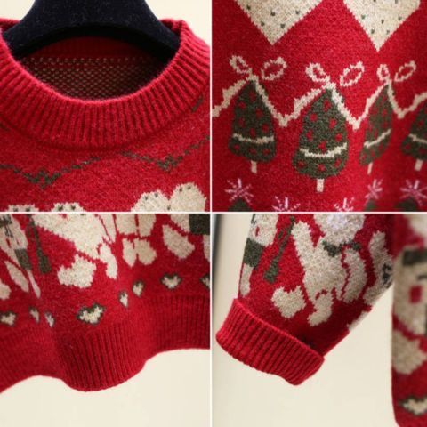 New autumn and winter red Christmas snowflake warm sweater for women Korean style loose outer wear pullover sweater thick women's trendy