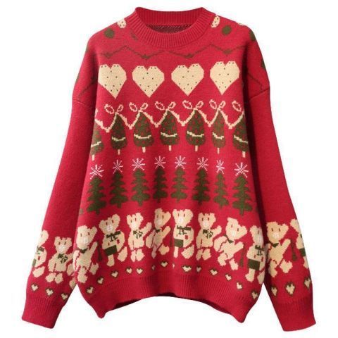 New autumn and winter red Christmas snowflake warm sweater for women Korean style loose outer wear pullover sweater thick women's trendy